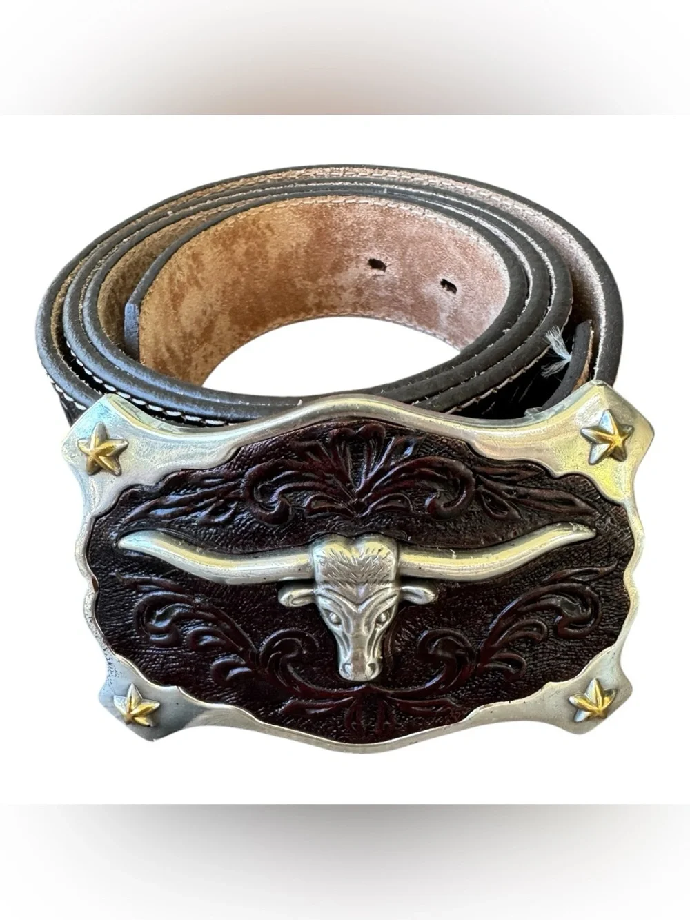 JUSTIN MEN'S FLORAL TOOLED LEATHER BELT brown 44
